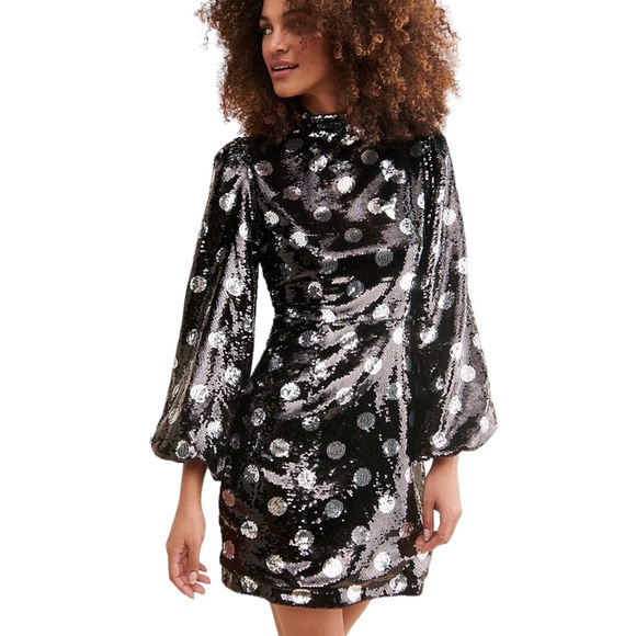 Sister Jane Olympic Sequin Mini Dress Black/Silver Sz S - Picture 11 of 13